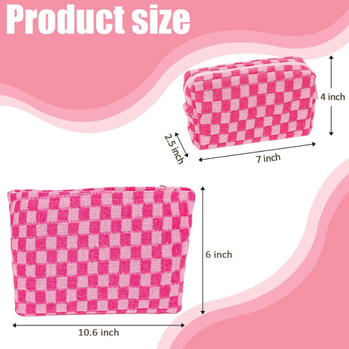 Large Capacity Makeup Bag Set Pink Checkered Makeup Bags 2 Pieces Canvas Travel Makeup Bag Organizer Travel Toiletry Bag Storage Bag for Women...