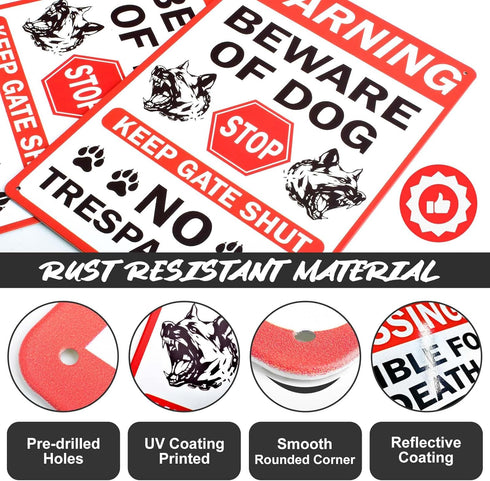 Beware of Dog Signs 2 Pcs 12 x 8 Inches Fence and Yard Warning Signs No Trespassing Beware of Dog Sign for Home Farm Garden Yard Garage, SPTE(Tinp...