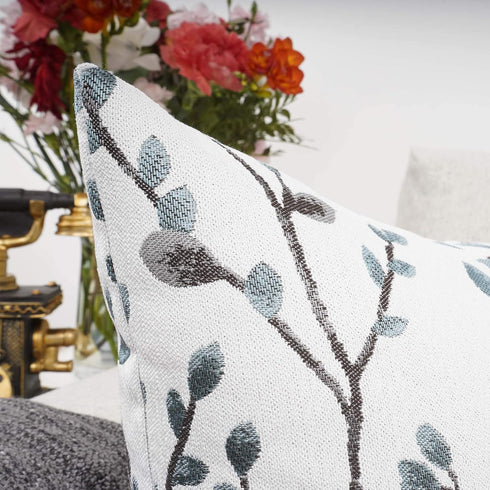 YOUR SMILE Classical Embroidery Jacquard Farmhouse Oblong Rectangle Chenille Teal Leaf Decorative Throw Pillow Case,12x20 inch...