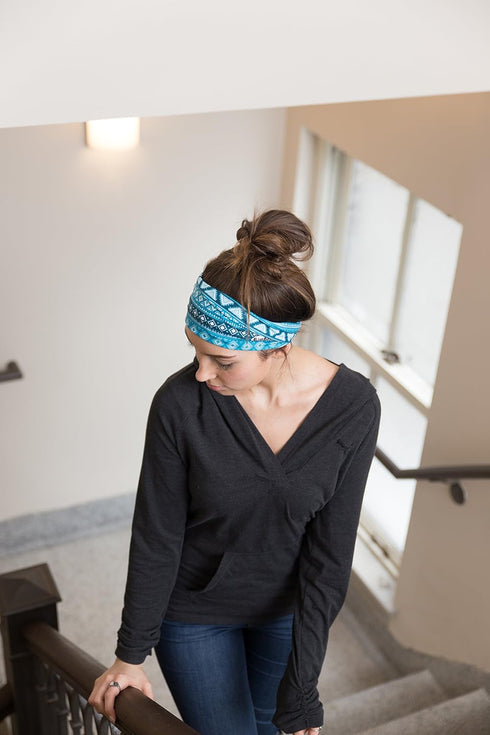 RiptGear Stretch Sport Headband for Women (Tribal Blue) — Made of Non-Slip Sweat Wicking Fabric — Great for Yoga, Running or The Gym — Soft Headba...