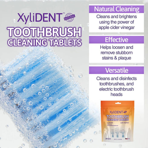 XyliDENT Toothbrush Cleaning Tablets, Dental Cleaner for Manual Toothbrushes and Electric Toothbrush Heads, Natural Formula Deep Cleans and Bright...