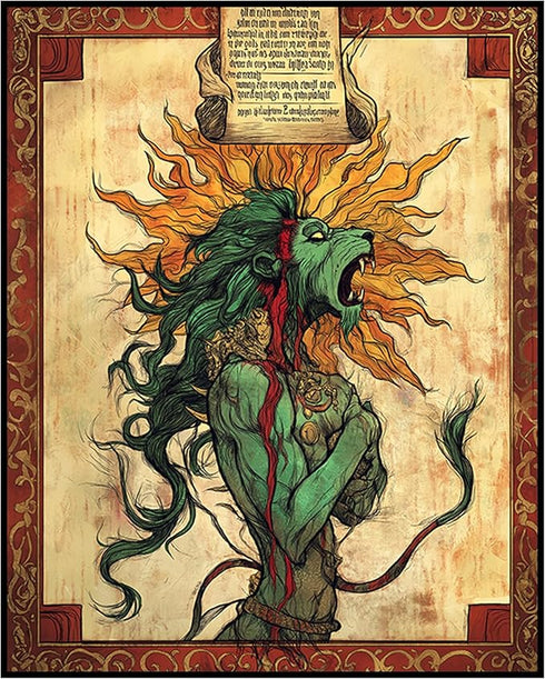 Posterizer 1 pcs-alchemical depiction with a green lion-vintage inspired 2-Vintage Art-Fantasy & Fiction Art- Gift for Men Women Entrepreneur Teen...