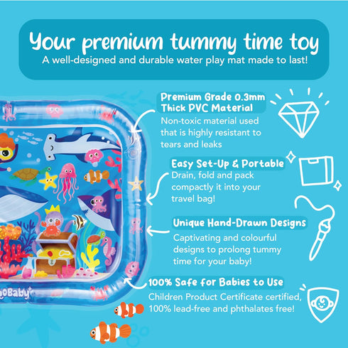 Water Tummy Time Mat for Baby - 26"x20" Large Premium Tummy Time Toys for Baby Boy or Baby Girl, Infant Water Mat for Above 3 Month, Water Play Ma...