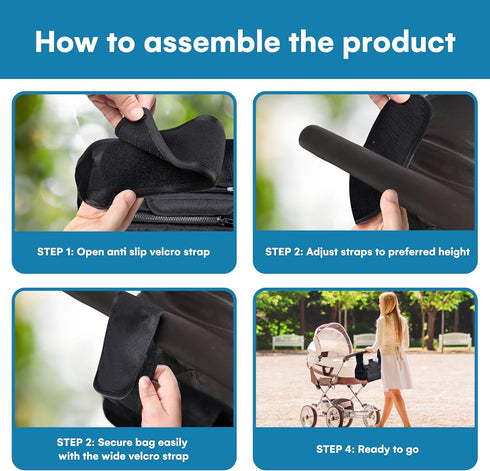 Enovoe Stroller Organizer - 12.9"x 6.3"x 3.9" Textile Stroller Storage Bag - Stroller Caddy Organizer with Insulated Cup Holders and Detachable Po...