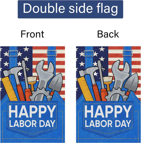 Louise Maelys Happy Labor Day Garden Flag 12x18 Double Sided Vertical, Burlap Small USA Garden Yard House Flags Banner Outdoor Outside Labor Day D...