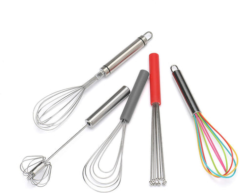 Flat Whisk Silicone Handle Non Slip 10" - 5 Wires Whisk with 10 Heads for Kitchen Cooking by Jell-Cell (Grey)...
