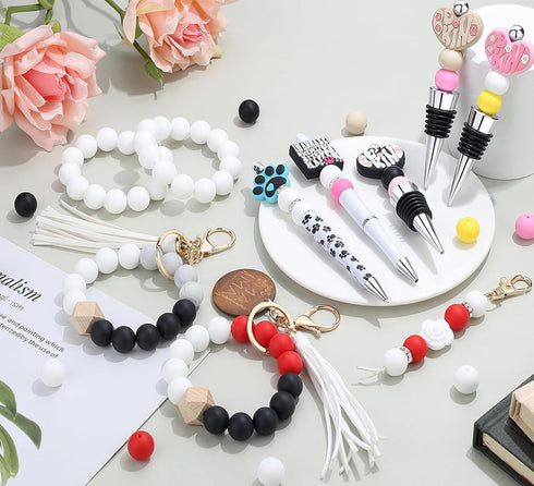70Pcs Silicone Beads, 15mm White Silicone Beads Bulk for Keychain Making Rubber Round Silicone Beads for DIY Bracelets and Necklace Crafts Making ...