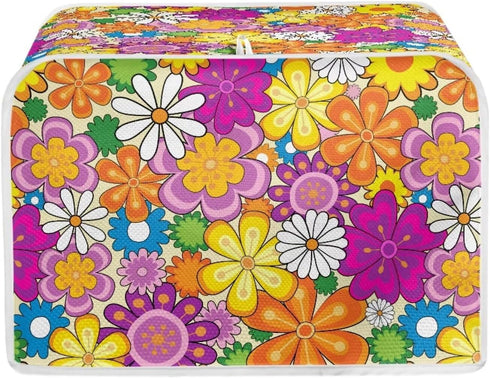 Daisy Print Food Toaster Cover Multicolor, Floral 2 Slice Wide Slot Toaster Cover Fingerprint Protector, Foldable Small Appliance Cover Anti-dust ...