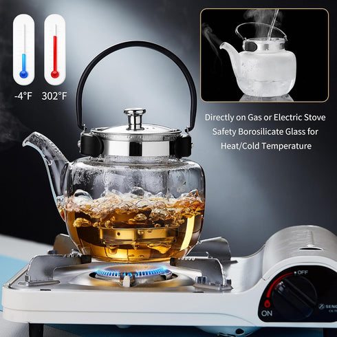 Unbreakable Glass Teapot with Infuser and Lid 1200ml/42.2oz,Heat Resistant Borosilicate Glass Tea Kettle for Blooming Loose Leaf Tea,Mike,Coffee,S...