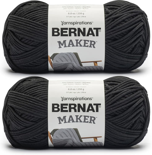 Bernat Maker Black Yarn - 2 Pack of 250g/8.8oz - 72% Cotton 28% Nylon - #5 Bulky - 290m/317Yards - for Knitting, Crochet and Amigurumi......