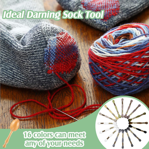 Darning Egg Darning Egg for Socks Wooden Darning Egg Wooden Darning Supplies Kit with Large Eye Needles Sewing Threads for Socks Clothes Adults Da...