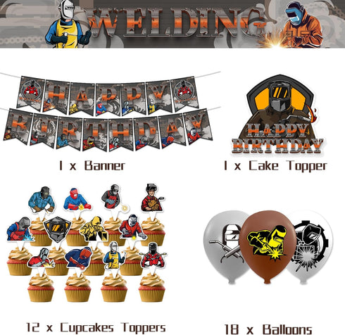 Electric Welding Party Decorations Electric Welding Birthday Party Supplies Includes Electric Welding Birthday Banner Cake Topper Cupcake Toppers ...