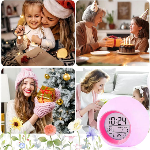 Tarklanda Kids Alarm Clock,Moon Stars Projector Alarm Clock,7 Color Changing Night Light,Snooze Touch Control Temperature for Kids’ Bedroom, Digit...