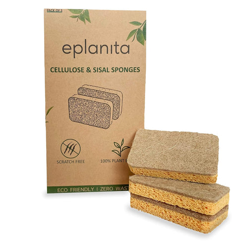 eplanita Natural Plant Based Scrub Sponges (3 Pack), Non-Scratch, Biodegradable Eco Scourers for Kitchen and Bathroom...