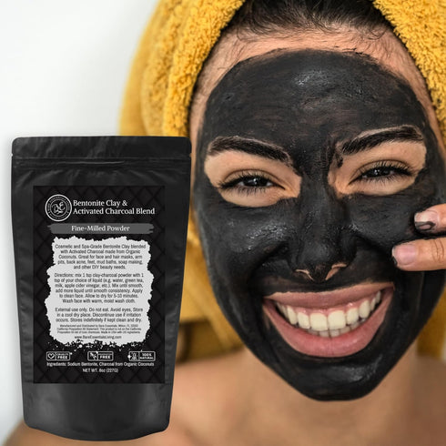 Bentonite Clay Powder and Activated Charcoal Powder Blend (8oz) Great for Charcoal Face Mask, Facial, Hair Mud Mask, DIY Bentonite Clay Toothpaste...