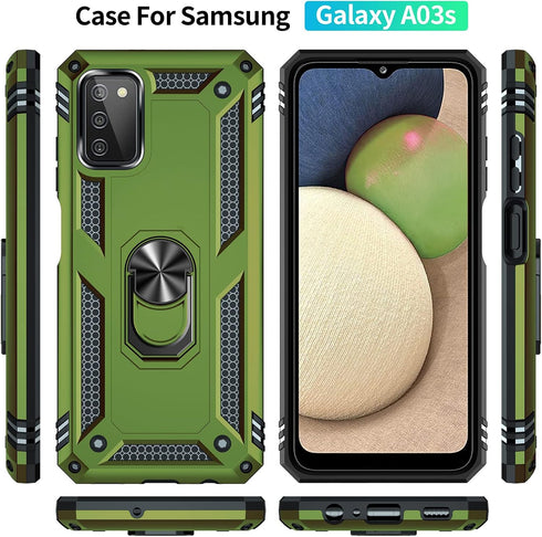 Military Grade Drop Tested Phone Case with Ring Holder Kickstand for Samsung Galaxy A03S, Olive Green...