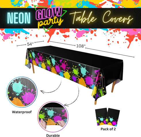 Blue Orchards Glow Party Table Covers (Pack of 2) - 54"x108" XL - Glow Birthday Party Supplies, Art Party Decorations, Glow in The Dark Decoration...