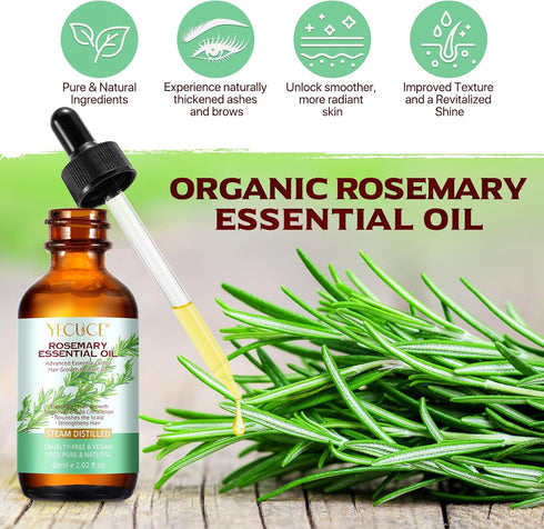 Rosemary Oil, 2.02 Fl Oz Pure Rosemary Essential Oil with with Glass Dropper - Undiluted Rosemary Massage Oil for Hair Growth Skin Care and Nails ...