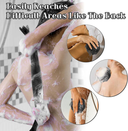 African Bath Sponge Long Net Exfoliating Shower Body Scrubber Flat Back Scrubber Foot Scalp Scrub Dead Skin Removal Skin Smoother for Men Women (B...