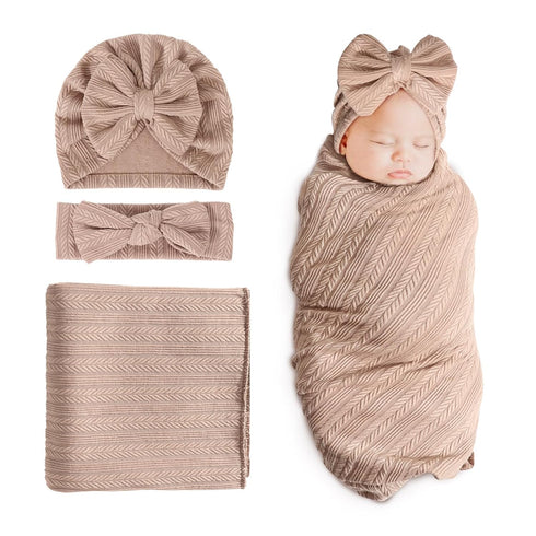 DRESHOW BQUBO Newborn Receiving Blanket Toddler Warm for Girls with Matching Bow Hat and Bow Headband Shower Gift...