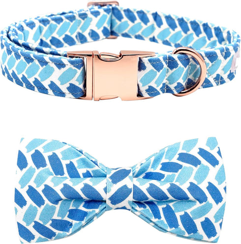 Dog Collar, Blue Print Adjustable Dog Bow Collar Boy Pet Collar Dog Bowtie Duarble Dog Collars for Small Medium Large Dogs...