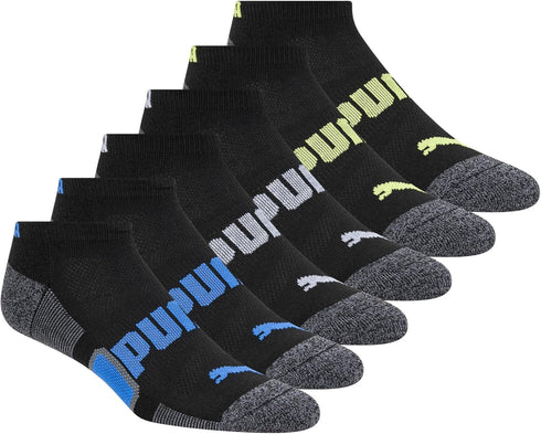 PUMA Kids' Big Boys' 6 Pairs Low Cut Socks, Black Combo, 9-11...