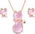 Uloveido Cute Cat Shape Pink CrystaL Studs Earrings and Pendant Necklace for Teen Girls Y404...