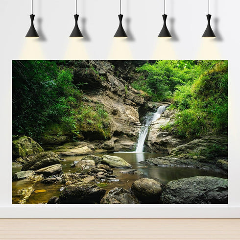 Waterfall Terrarium Background Tropical Rainforest Aquarium Background Mountain Lake Green Tree Big Stones Reptile Habitat Background Fish Tank Ba...