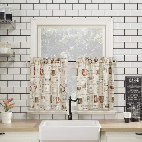 No. 918 Bristol Coffee Shop Semi-Sheer Rod Pocket Kitchen Curtain Valance and Tiers Set, 54" x 24", Ivory Off-White...