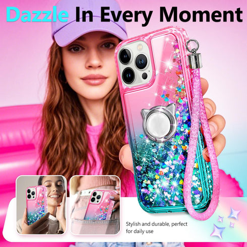 NGB Designed for iPhone 11 Pro-Max Case, Pink/Aqua | Glitter Liquid Sparkle Cute Cover for Women Girls Kids | with Tempered Glass Screen Protector...