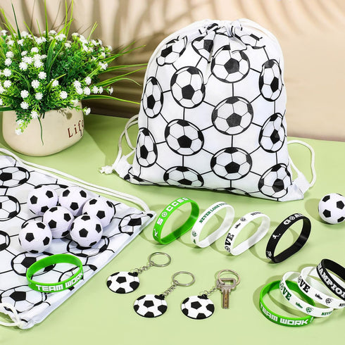 48 Pcs Soccer Party Favors Supplies, 12 Soccer Silicone Bracelet 12 Soccer Drawstring Treat Bag 12 Mini Soccer Stress Ball and 12 Soccer Keychains...