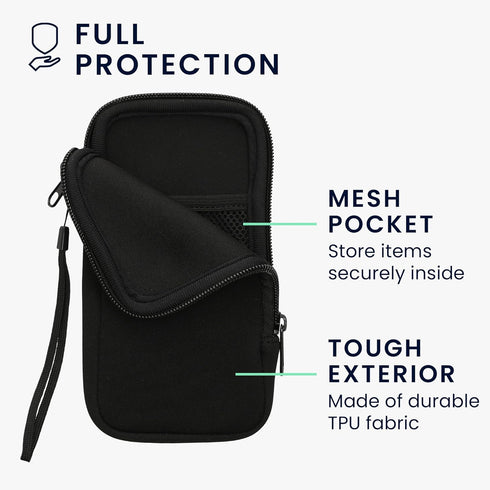 kwmobile Neoprene Phone Pouch Size XL - 6.7/6.8" - Universal Cell Sleeve Mobile Bag with Zipper, Wrist Strap - Black...