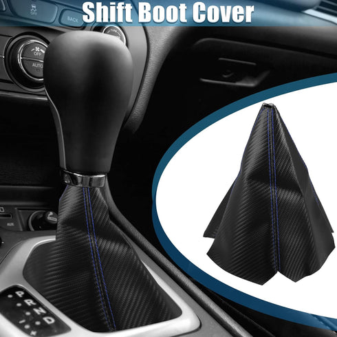Car Shift Boot Cover Universal Gear Shift Knob Boot Dust Cover PVC PU Black with Blue Stitches...