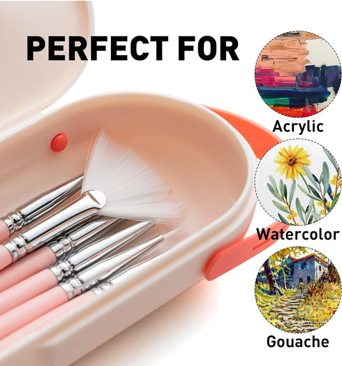 HIMI Paint Brushes Set 8 Pcs for Acrylic Oil Gouache Paint?2 Flat & 2 Round & 2 Liner &1 Filbret &1 Fan, 8pcs Brushs, Interesting Designed Nice Gi...