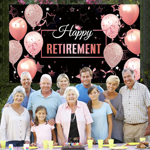 Blulu Retirement Party Decorations, Extra Large Fabric Retire Sign Banner Photo Booth Backdrop Background with Rope for Retirement Party Favor(72....
