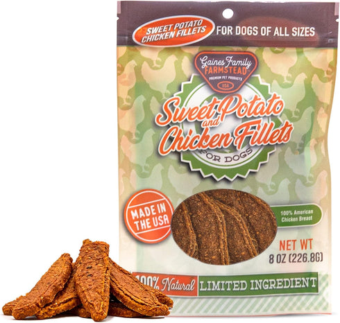 Gaines Family Farmstead Sweet Potato & Chicken Fillets for Dogs, All-Natural, Grain-Free, Healthy Dog Treats for All Ages & Breeds, Made in USA, 8...