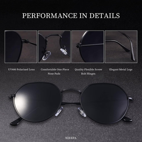 Polarized Polygon Round Sunglasses Classic Half Hexagon Circle Vintage Sun Glasses For Women Men Retro Shades NP1008...