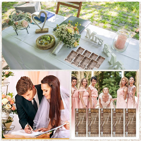 18 Sets Rustic Bridal Shower Wedding Favors Bulk Bamboo Pens with Thank You Retro Bookmarks Ballpoint Pen Happily Ever After Guest Book Pens for W...