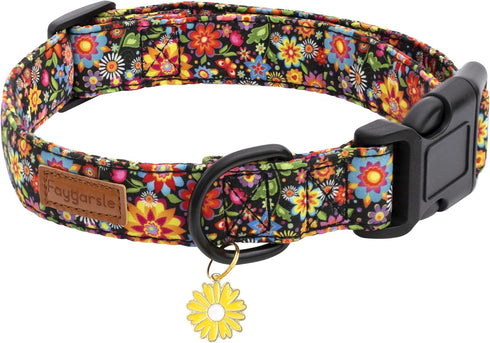 Faygarsle Floral Dog Collar for Girls and Female Dogs Soft and Fancy Pet Collar with Flower Design Ideal Black Dog Collar for Small Medium Large D...