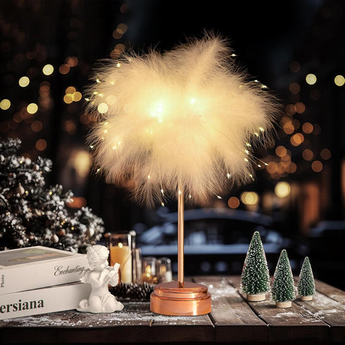 White Feather Lamp - LED Atmosphere Feather Night Lights Bedside Lamps for Mother, Girlfriend Home Girl Room Wedding Decoration...