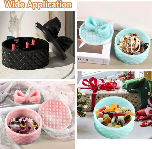 Bows Storage Box Mold Round Resin Box Molds with Lids Jewellery Organizer Casting Mold Epoxy Casting Silicone Mould DIY Resin Crafts Moulds for Ho...