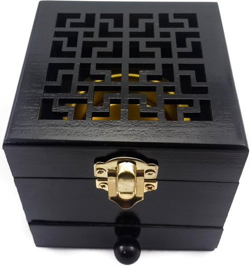 Nazareth Store Black Wood Incense Burner Holder Natural Ash Wood Box Distiller Cone Charcoal Resin Aromatherapy Fragrance Ornament...
