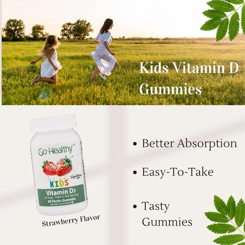 Go Healthy Vitamin D Kids Gummies, Kids Gummy D3, Immune Support, Toddler Vitamin D Gummies – Kosher, Halal, Non-GMO, Gluten-Free, Delicious Fruit...