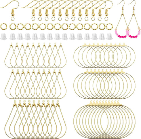 372Pcs Earrings Beading Hoop Set with 72 Earring Finding Teardrop Round Beading Hoop Earrings Bulk with 100 Hooks,100 Jump Ring,100 Ear Backs for ...