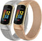 2 Pack Metal Band Compatible with Fitbit Charge 6/Charge 5 Bands for Women Men, Metal Mesh Milanese Loop Adjustable Strap Replacement for Fitbit C...