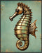 Posterizer 1 pcs-cute seahorse with retro chic background 1-Coastal & Nautical Art-Gift for Nature, Surfers and Beach Lovers -Decor for Beach Hous...