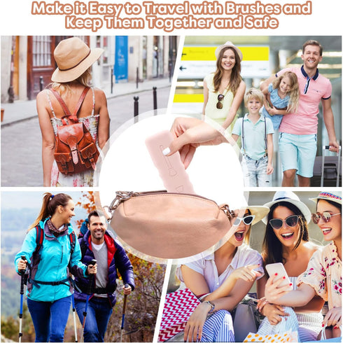 3Pack Travel Silicone Makeup Brush Case Bag Soft Cute Portable Cosmetic Brushes Holders,Waterproof Makeup Brushes Organizer for Traveling with Mag...