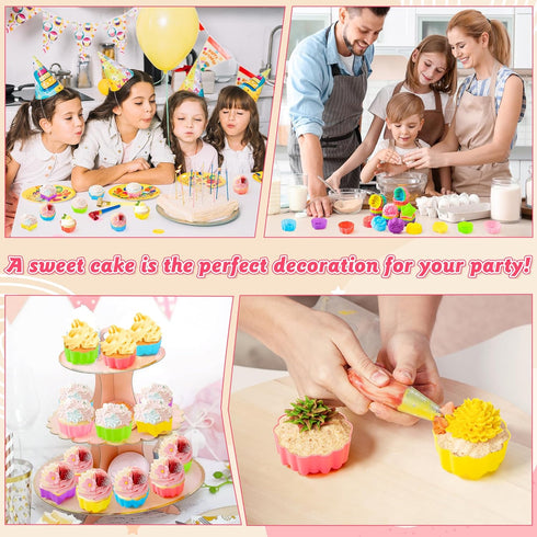 R HORSE 42 Pack Silicone Molds Cupcake Multi Flower-Shaped Baking Cups Multi Color Cupcake Liners Nonstick Muffin Baking Mould Reusable Muffin Cup...