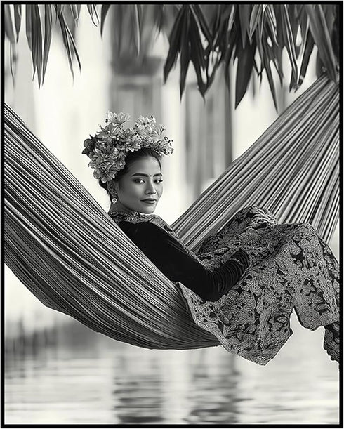 Posterizer 1 pcs-black and white photography style art-woman with flower crown 3-Photography Art-Retro Art-Decor for Home & Office- unframed wall ...