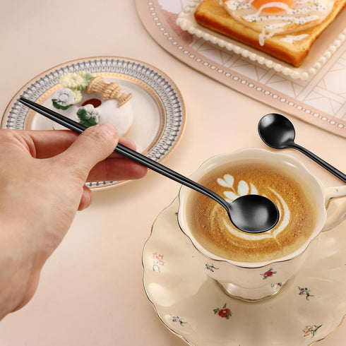 4 PCS 6.7 Inches Satin Black Stainless Steel 18/10 Coffee Spoons,Iced Tea Spoon,Espresso Stirring Spoon,Matte Black SS304 Teaspoons,Dessert Spoon,...